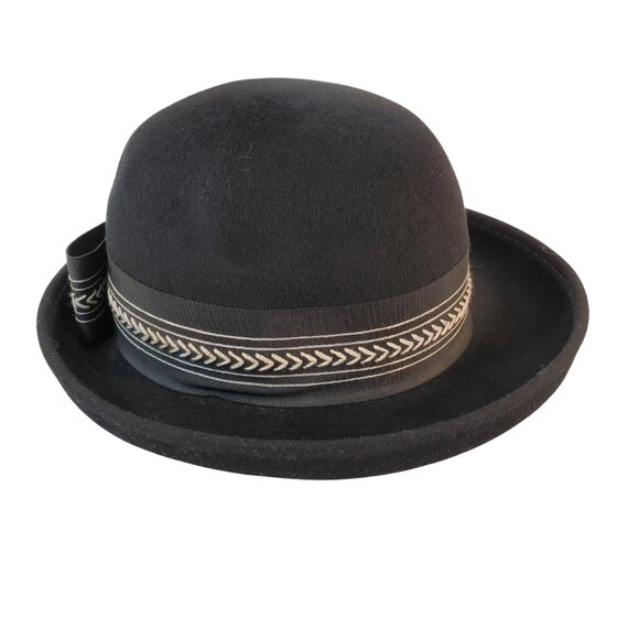 VTG Black Bowler Hat 100% Wool by Henry Pollak NY - Picture 3 of 6